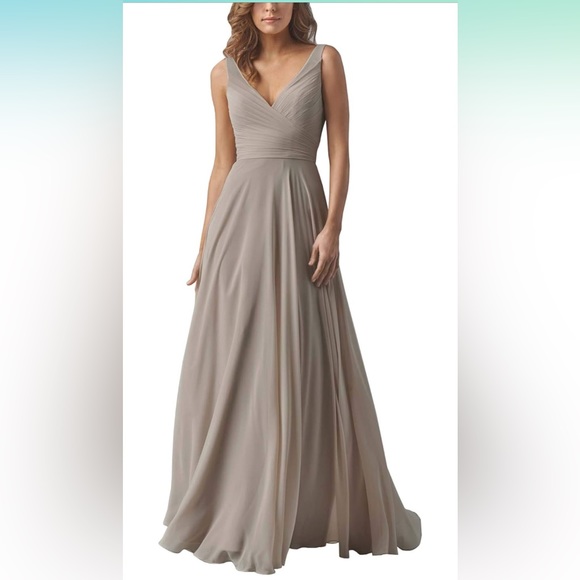 Long Draped Chiffon Bridesmaid Dress - Picture 1 of 3